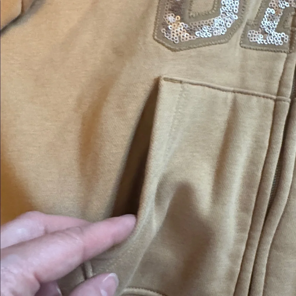 GAP Kids Tan Hoodie size 8 sequined Logo cotton full zip spring neutral